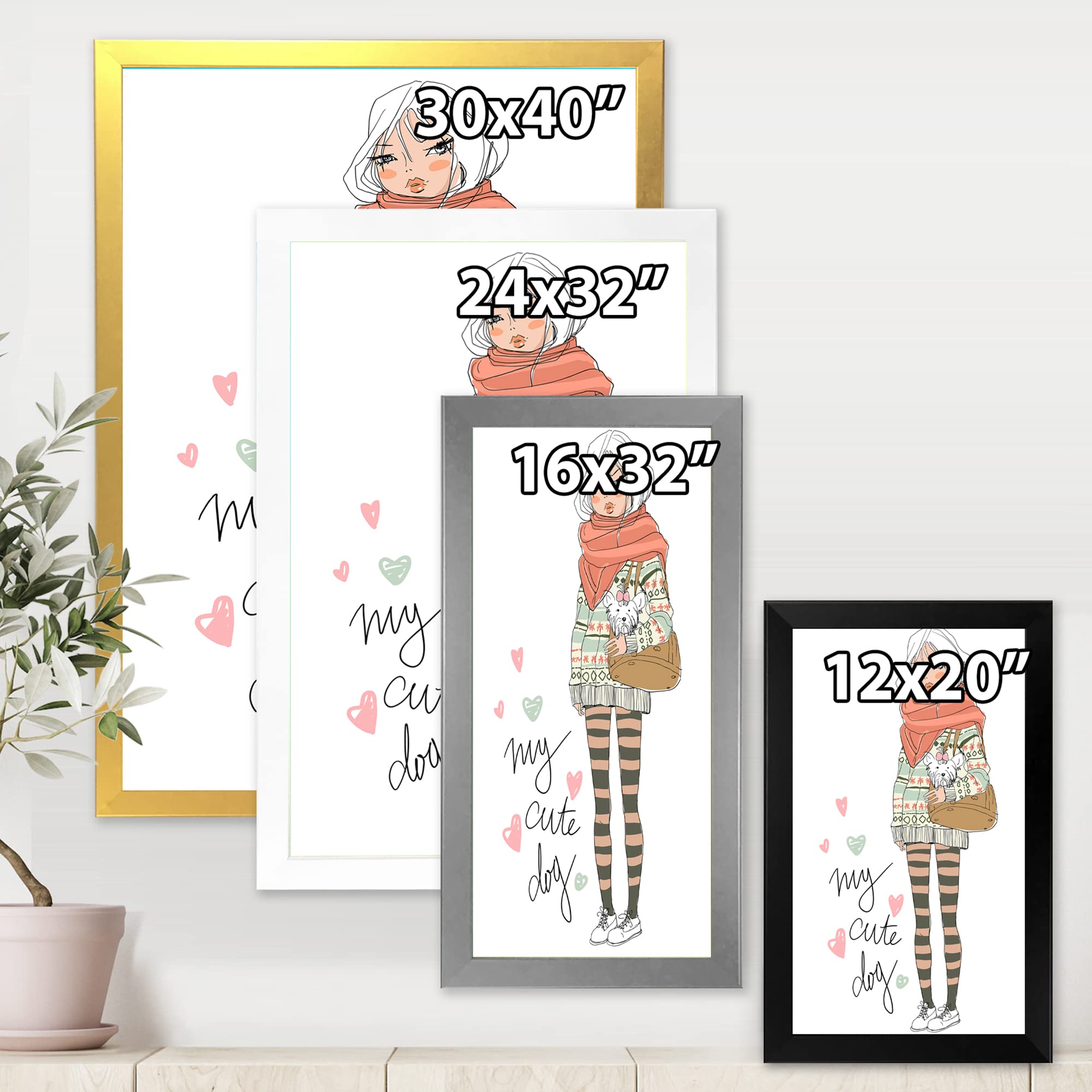 DesignQ Shabby Chic Framed Wall Art - Cute Girl with Dog Painting - Perfect for Nursery, Bedroom & Living Room Decor