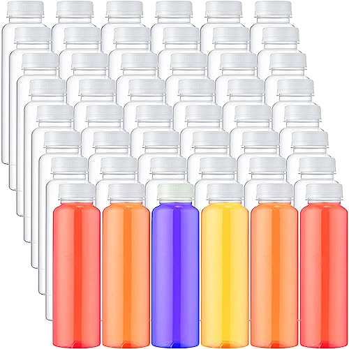 Tanlade 200 Pack 10 oz Clear Plastic Juice Bottles with Lids - Reusable PET Drink Containers for Juicing, Smoothies, Beverages - Bulk Empty Bottles for Home, Restaurant, Fridge Storage & Party Drinks (White)