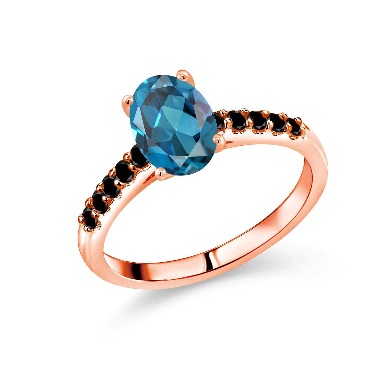 2.58 Ct Oval London Blue Topaz & Black Diamond 10K Rose Gold Ring for Women – Elegant Engagement, Wedding, Anniversary Jewelry Gift