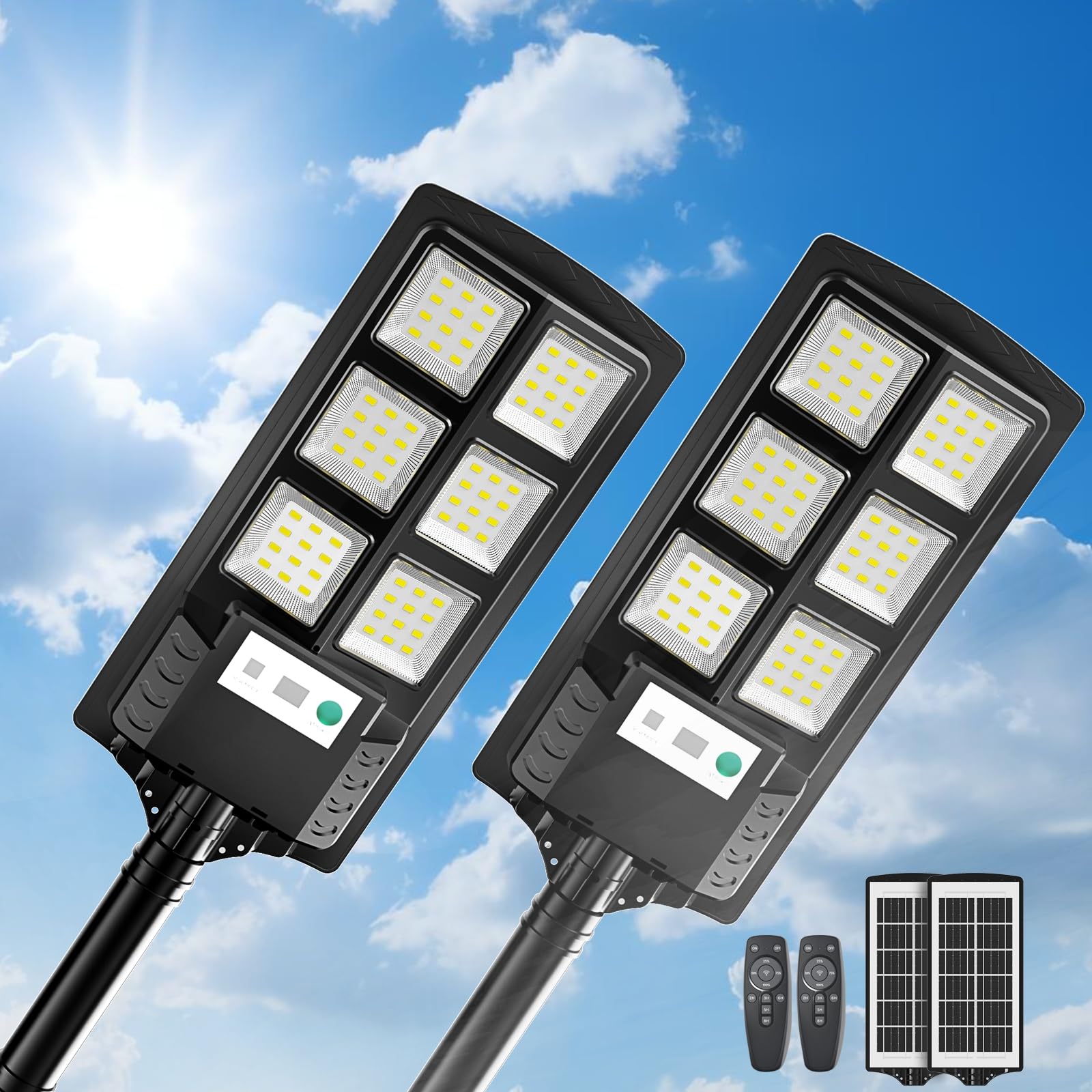 Solar Powered Outdoor Lights with Motion Sensor - Waterproof LED Street & Flood Lighting for Garden, Yard, Patio, Garage (Dusk to Dawn, Remote Control) - Perfect for Pathway, Driveway & Home Security Lighting