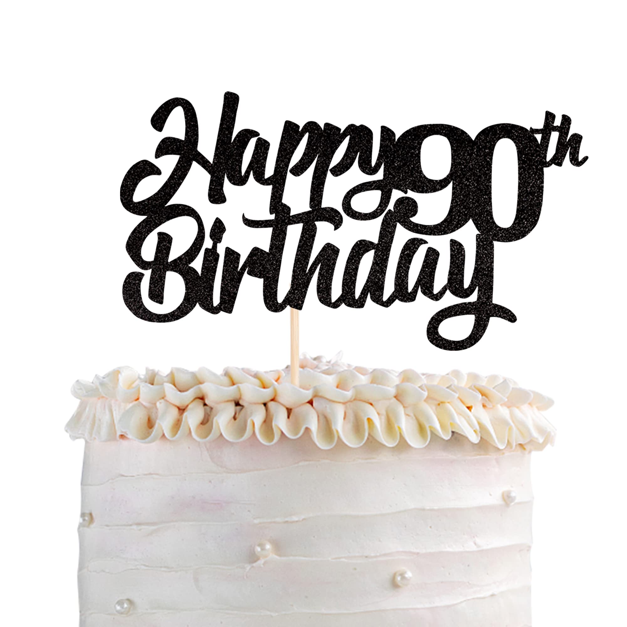 1 Pack Happy 90th Birthday Cake Topper - Glitter 90th Birthday Cake Pick - Cheers to 90 Years - Ninety Fabulous Cake Decorations for 90th Birthday Party Supplies (Black) - Perfect for Birthday Cakes, Cupcakes, and Dessert Table Decorations