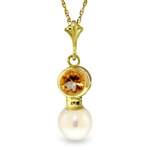 1.23 Carat 14K Solid Yellow Gold Sunny Rays Citrine Pearl Necklace - Elegant Dainty Jewelry for Women, Perfect for Weddings, Anniversaries & Special Occasions