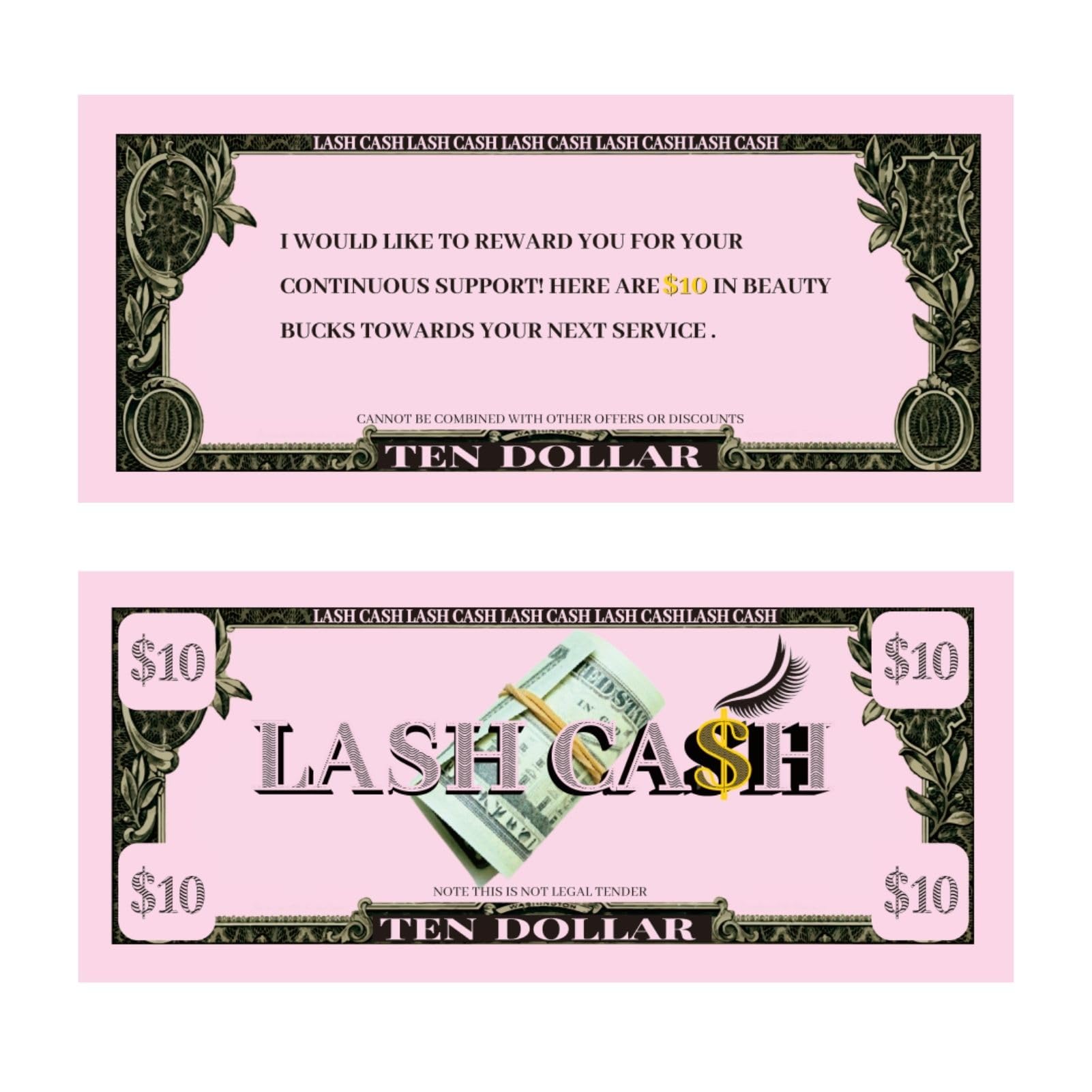Lash Gift Certificates & Loyalty Reward Cards for Eyelash Extension Business - Pink Beauty Bucks Coupon Voucher | Perfect for Client Appreciation & Salon Promotions