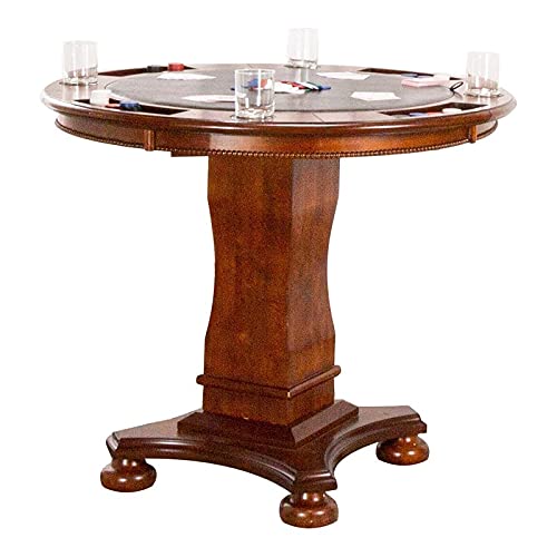 Bowery Hill 42 Inch Round Wood Dining Table - Multi-Purpose Chess & Poker Game Table in Rich Brown Cherry Finish - Perfect for Family Meals, Game Nights & Entertaining Guests