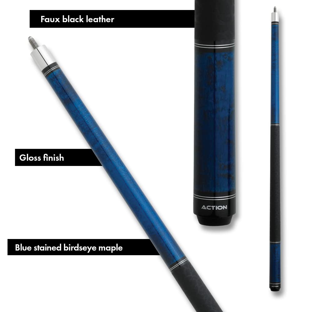 Professional 19oz Blue Billiards Pool Cue Stick with Action Rings - Perfect for Tournaments, Bars & Home Game Rooms