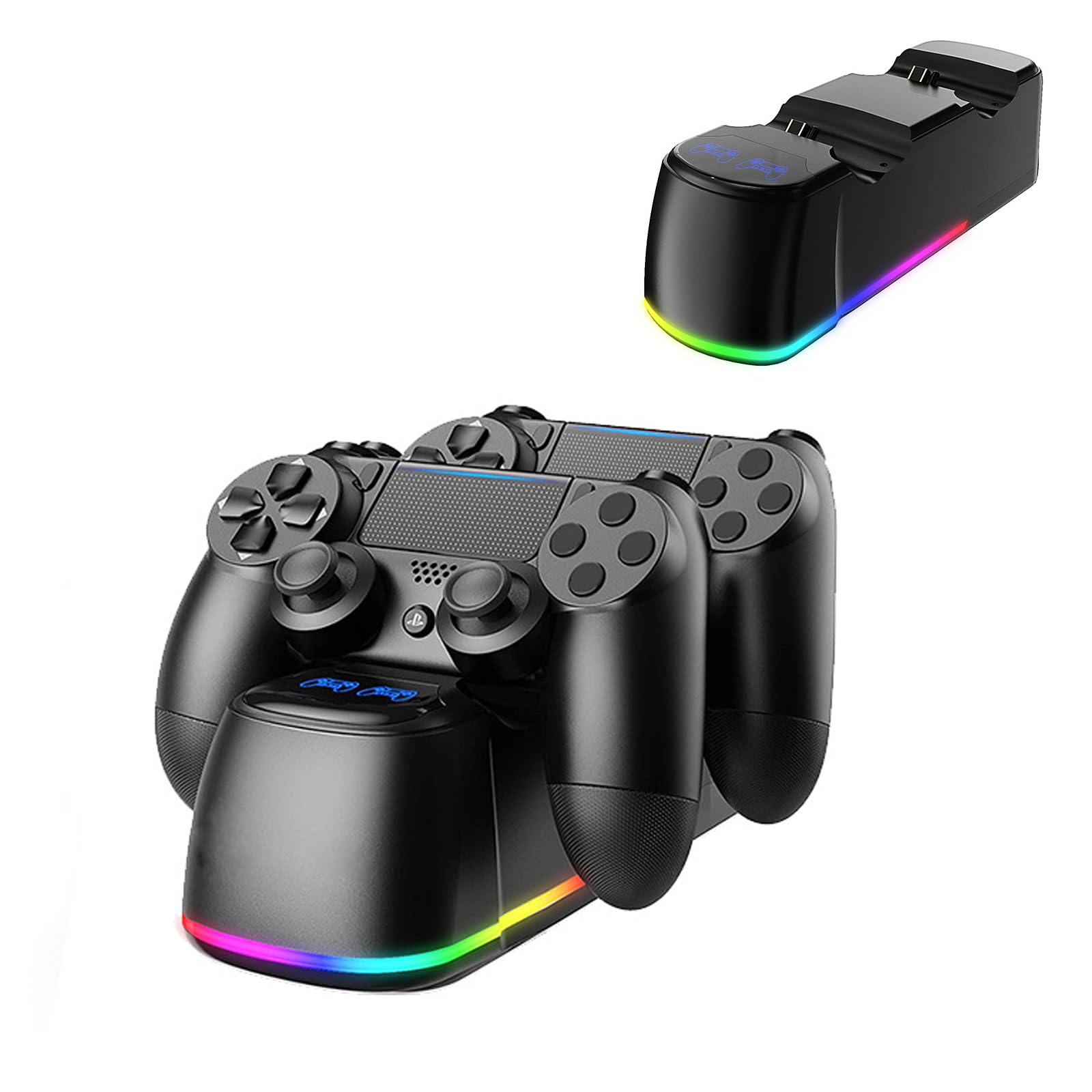 AriKroii PS4 Controller Charging Station with RGB Light Effect, Dual Charger Dock for Playstation 4/PS4 Pro/PS4 Slim - Perfect for Gaming Setup & Night Play