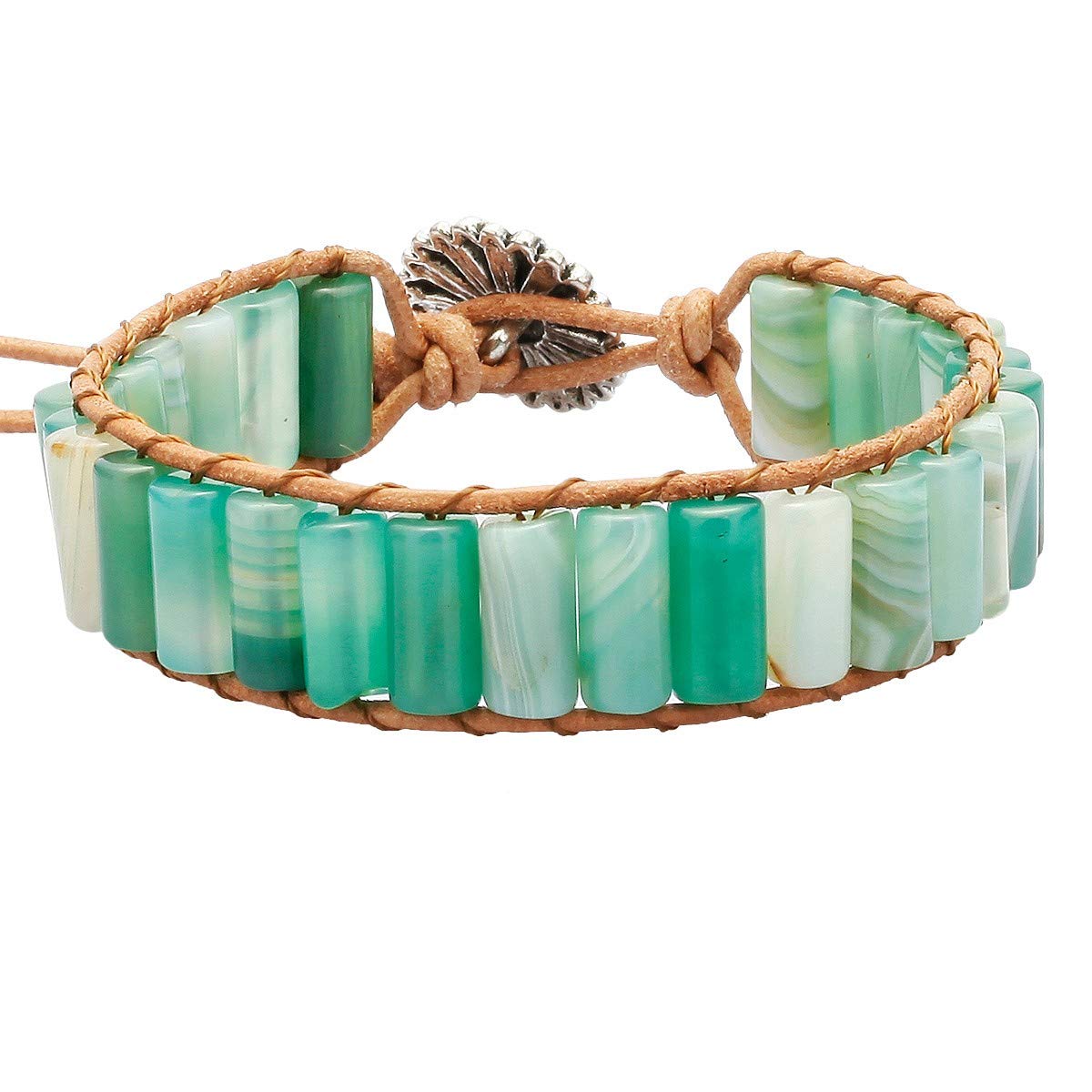 SUNYIK Adjustable Leather Wrap Stone Bracelets for Women & Men - 8