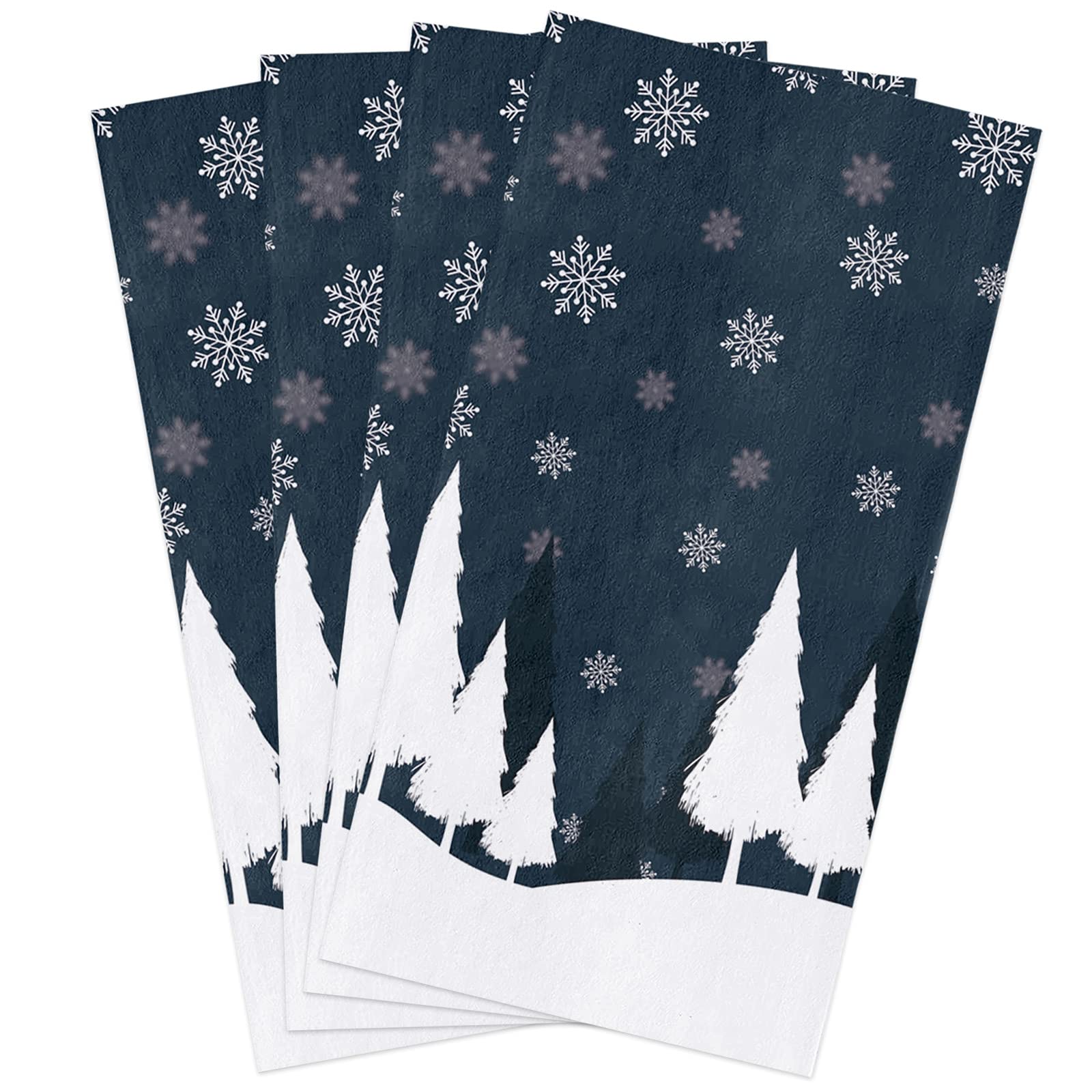 **Christmas Kitchen Towels 4 Pack – Xmas Tree Snowflake Winter Snow Design – Soft Absorbent Cotton Dish Towels for Drying, Cleaning & Decor – Tea Towels, Bar Towels, Hand Towels for Kitchen, Bathroom & Holiday Decor**    *(Perfect for Holiday Cooking, Hosting Guests, Festive Home Decor & Gift Giving!)*
