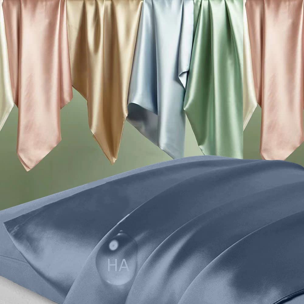 Premium Mulberry Silk Pillowcase King Size - 100% Natural Silk for Hair & Skin Care, Anti-Acne & Cooling Pillow Cover with Hidden Zipper for Beauty Sleep (Ash Blue) - Perfect Gift for Women & Men, Ideal for Bedroom Luxury, Travel & Hot Sleepers