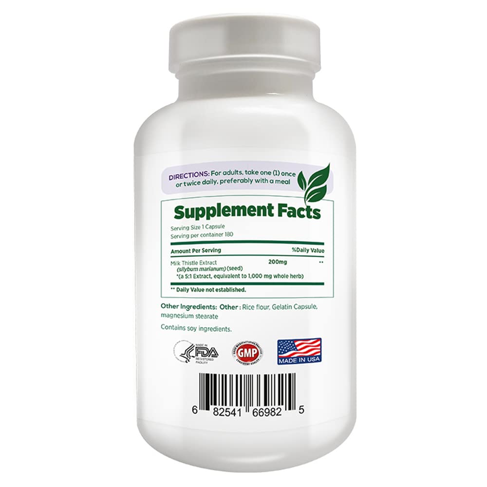 1000mg Milk Thistle Supplement for Liver Health - Supports Detox & Liver Function, Fast-Acting Formula, Gluten-Free, Non-GMO - 180 Capsules (6-Month Supply) - Perfect for Daily Wellness & Post-Alcohol Recovery