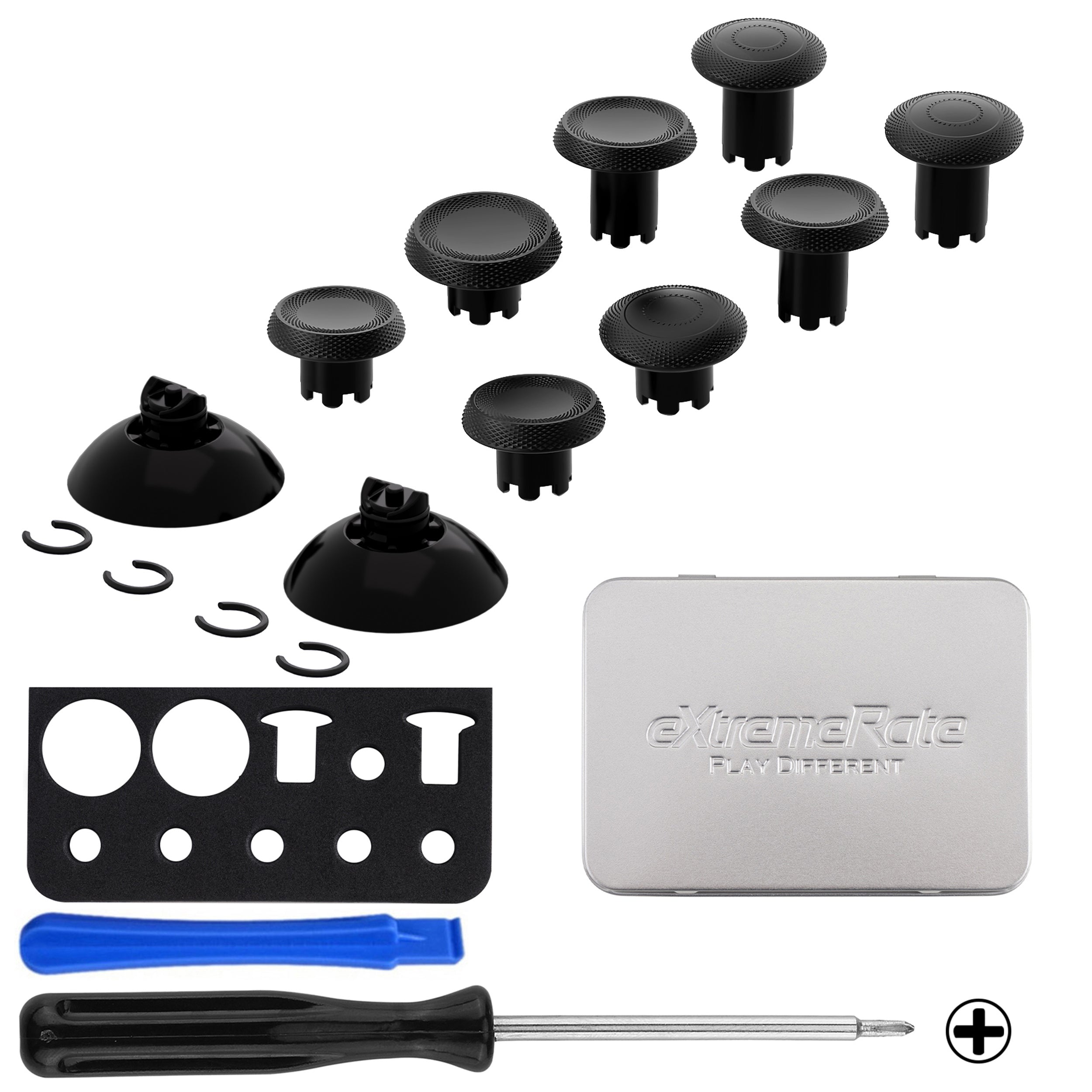 eXtremeRate ThumbsGear V3 Interchangeable Thumbsticks for Xbox Core Controller - 4 Height Adjustable Convex & Concave Grip Joysticks Compatible with Xbox One S/X/Elite & Nintendo Switch Pro Controller (Black, VRVX3M001) - Perfect for Gaming, FPS, Racing & VR Gaming