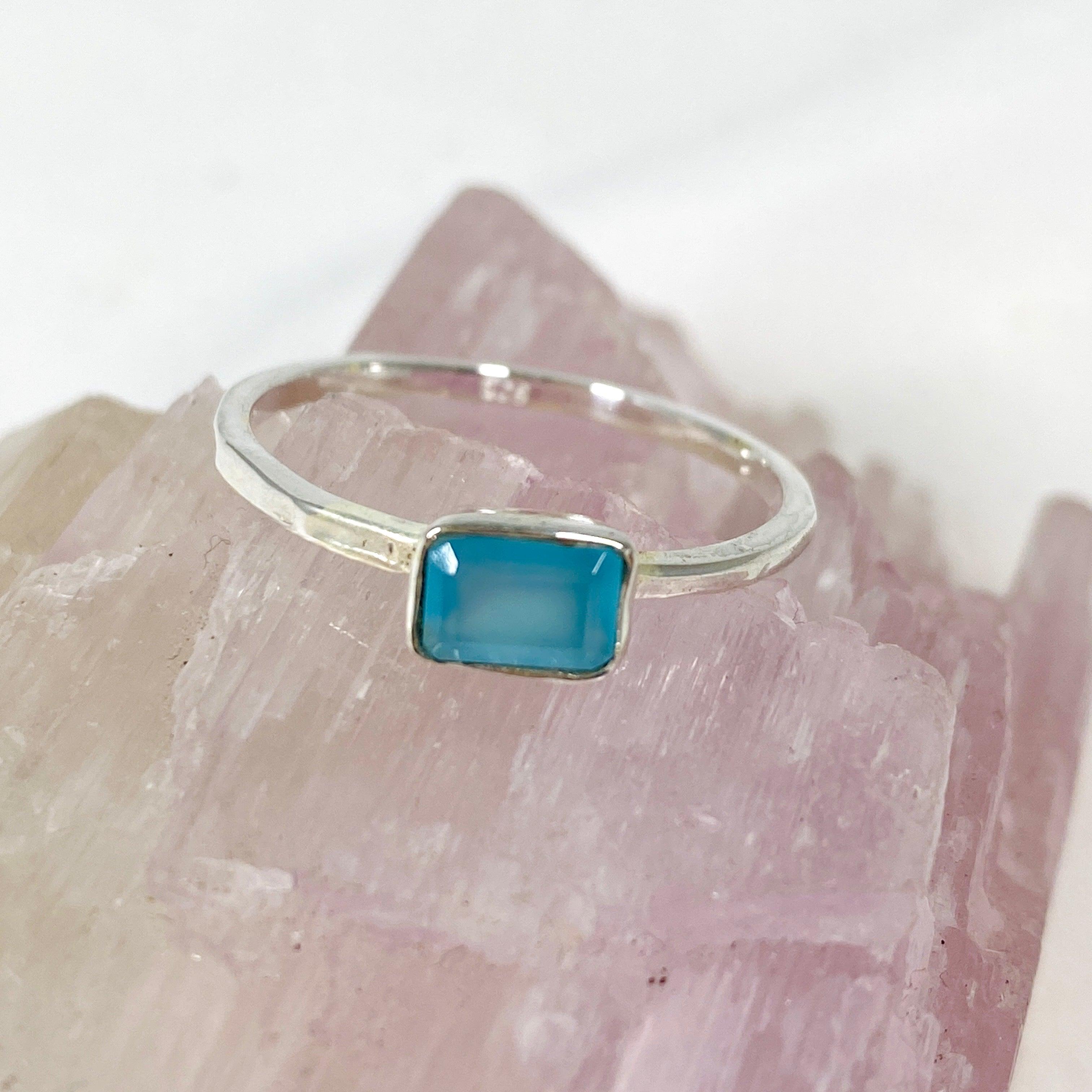 Blue Chalcedony Rectangular Faceted Fine Band Ring R3793 BC - Elegant Gemstone Jewelry for Women, Perfect for Weddings, Parties & Everyday Wear