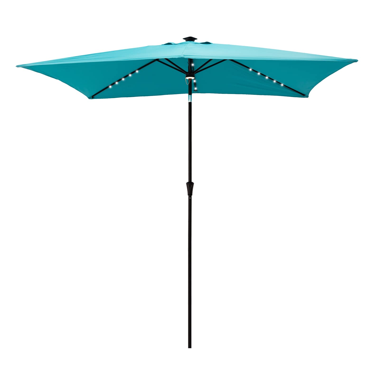 FLAME&SHADE 6.5 x 10 ft Solar Powered Outdoor Patio Umbrella with LED Lights and Tilt - Aqua Blue Rectangular Market Umbrella for Poolside, Backyard, Garden, and Commercial Use