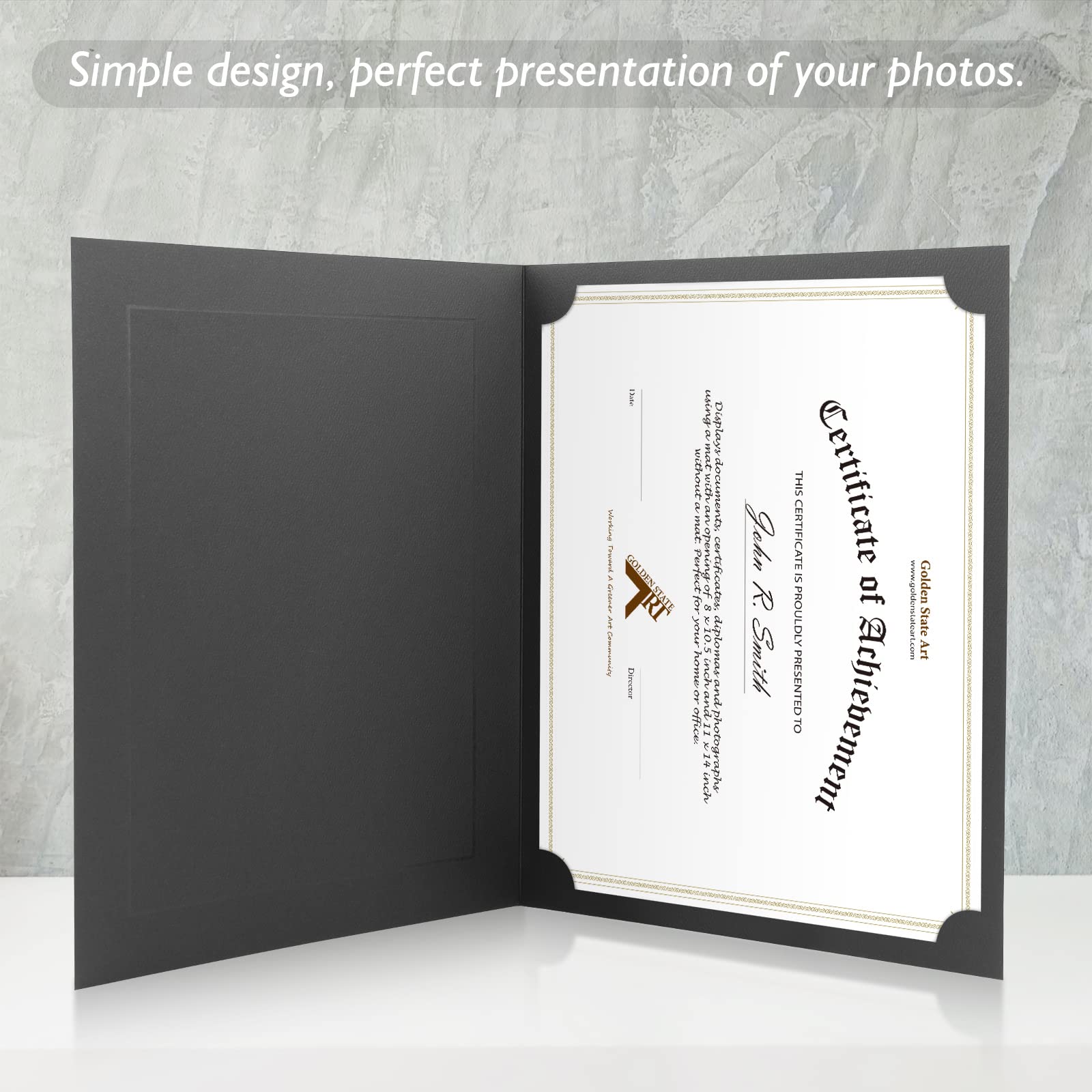 25 Pack 8.5x11 Black Photo Folders with Gold Lining - Cardboard Picture Frames & Document Holders for Certificates, Diplomas, Awards - Perfect for Graduation, Office Recognition & Professional Presentations
