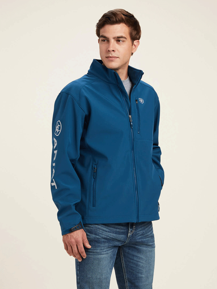 Ariat Men's Logo 2.0 Softshell Jacket - Majolica Blue - Waterproof Windbreaker for Outdoor Work, Hiking & Casual Wear