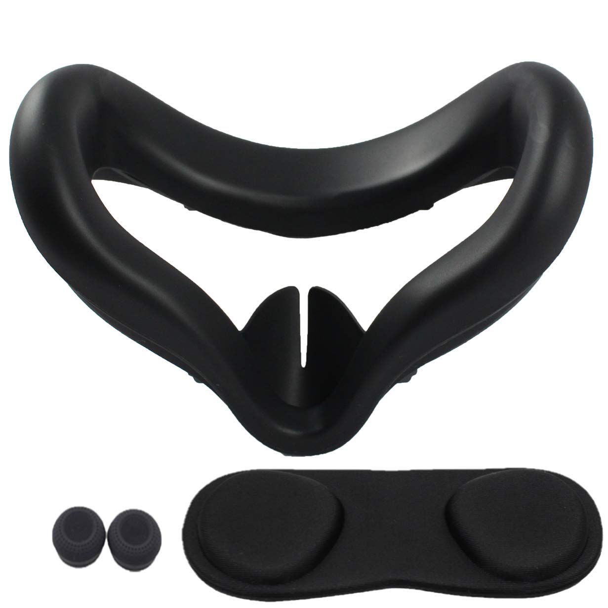 Oculus Quest 2 Accessories Set - Premium Silicone Face Cushion Cover, Anti-Scratch Lens Protector, Comfortable Thumbstick Grips for VR Headset (Black) | Perfect for Gaming, VR Fitness & Immersive Virtual Reality Experiences