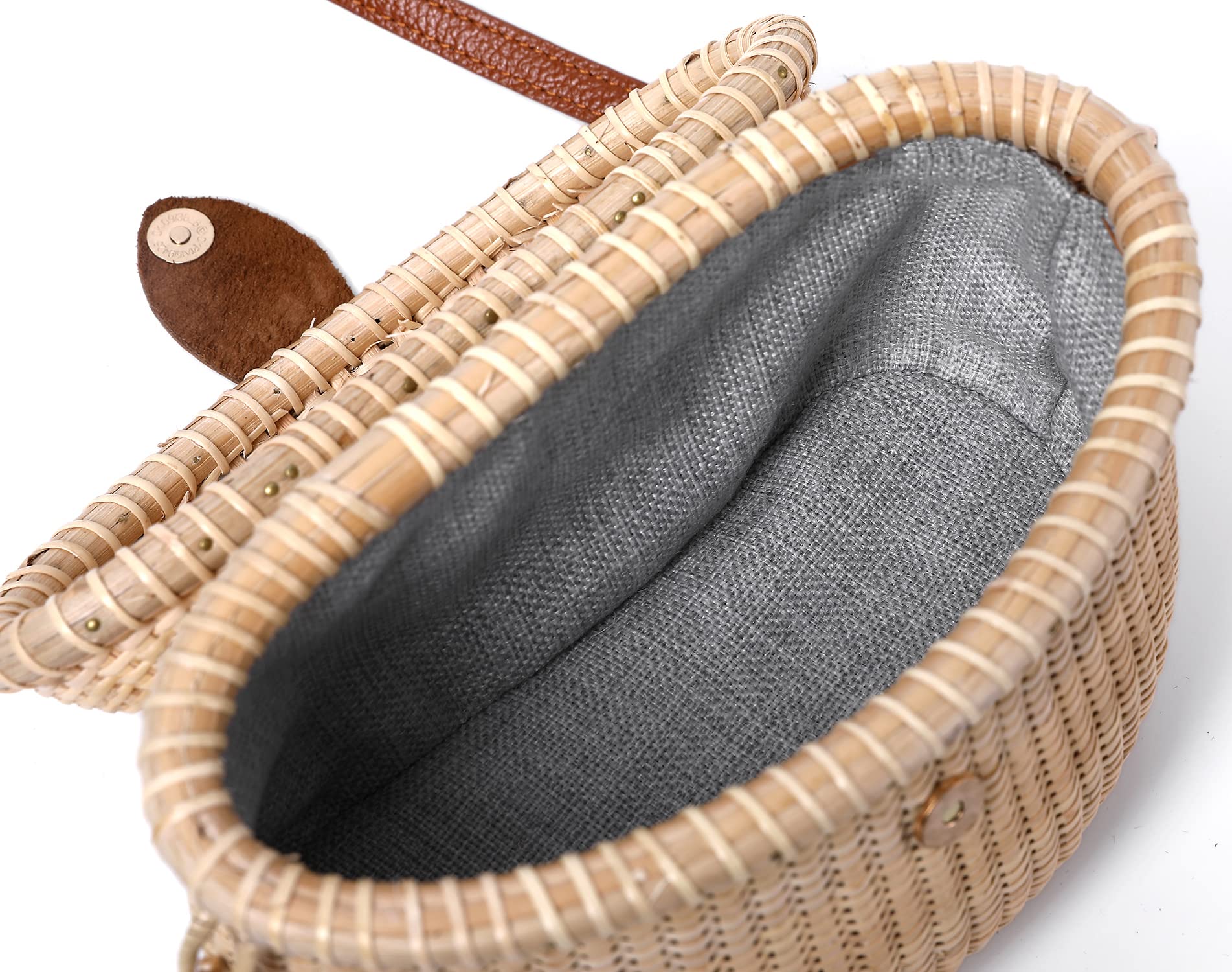 Nantucket Crescent Purse Basket - Handwoven Rattan Crossbody Bag with Leather Straps | Natural & Chic Shoulder Bag for Women | Perfect for Beach, Shopping & Summer Outfits