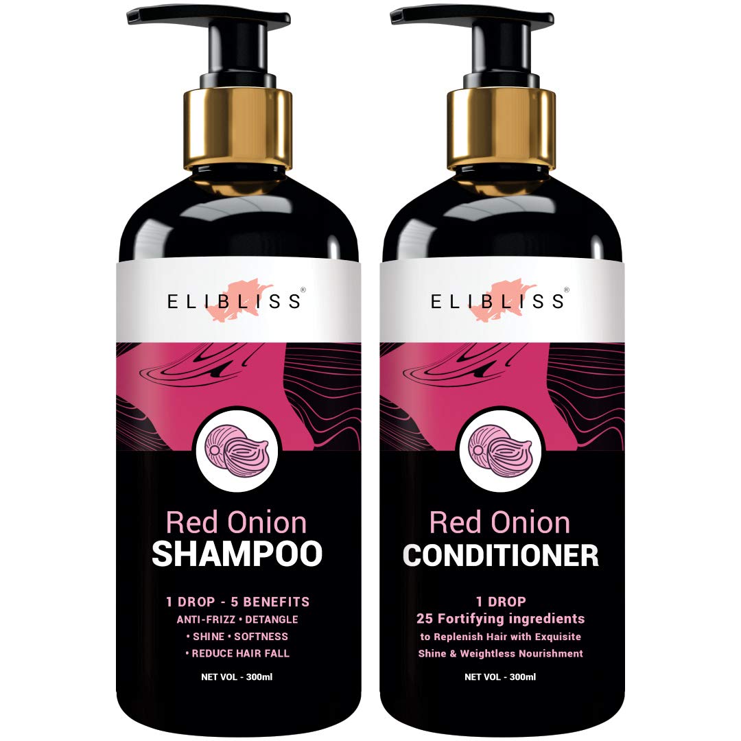 ELIBLISS Red Onion Shampoo and Conditioner Set (300ml + 300ml) for Hair Growth & Hair Loss Prevention - Sulfate Free & Natural Ingredients for Men & Women - Perfect for Daily Hair Care & Scalp Nourishment