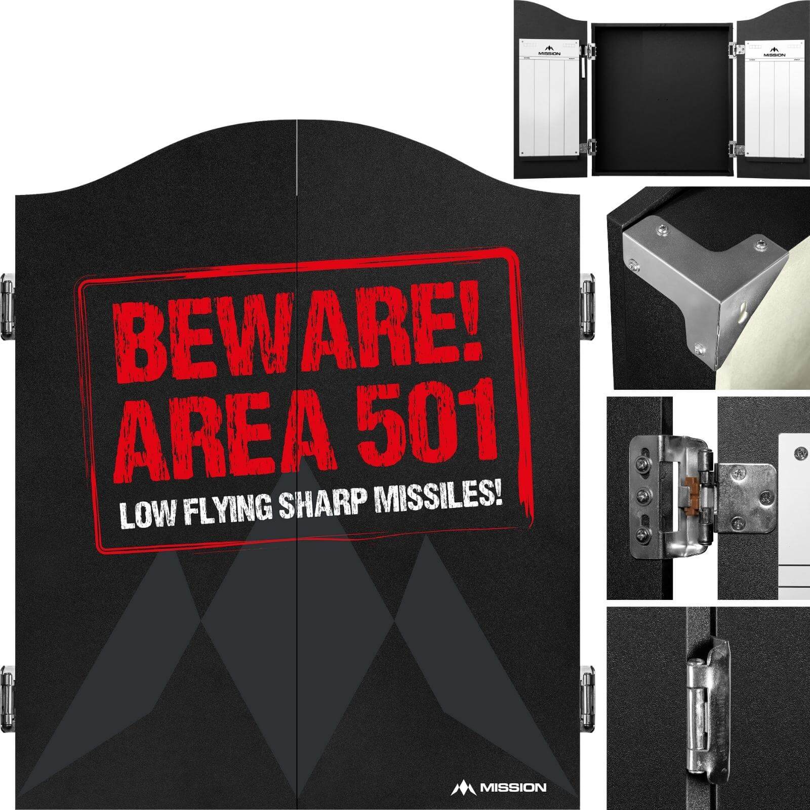 Mission Beware Area 501 Dartboard Cabinet & Dartboard Set - Professional Bristle Dartboard with Cabinet for Home Game Room, Bar or Man Cave - Perfect for Darts Enthusiasts & Gift Ideas