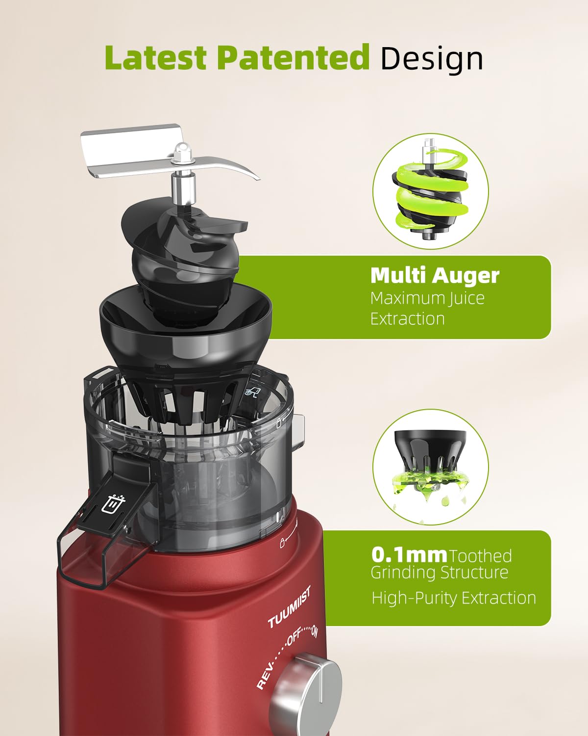 Premium Cold Press Slow Masticating Juicer with 8 BPA-Free Juice Bottles - Large 4.25