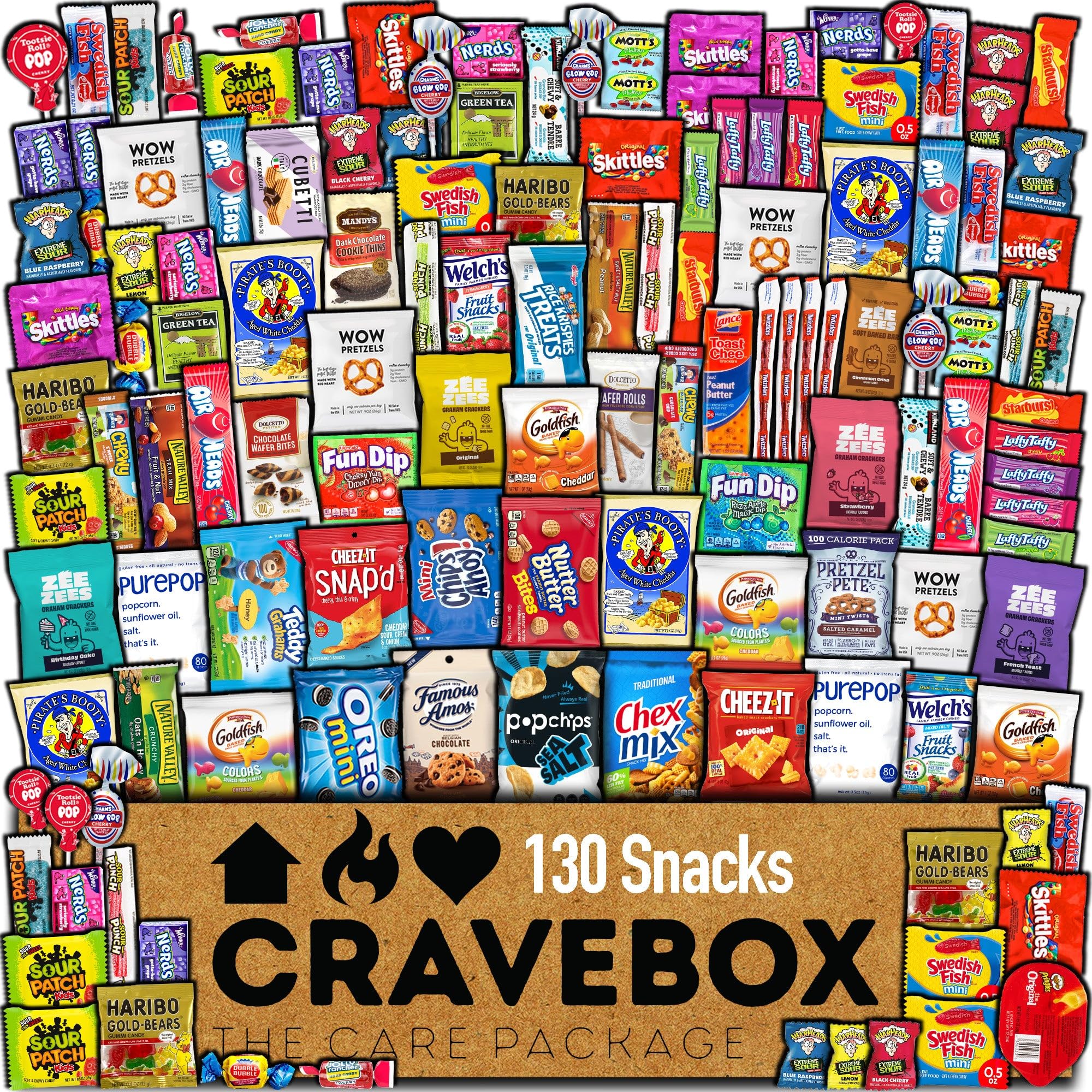 CraveBox 130ct Snack Variety Pack - Assorted Snacks for Adults, College Students | Easter Gift Basket, Back to School Care Package | Perfect for Office, Dorm & Party Snacking