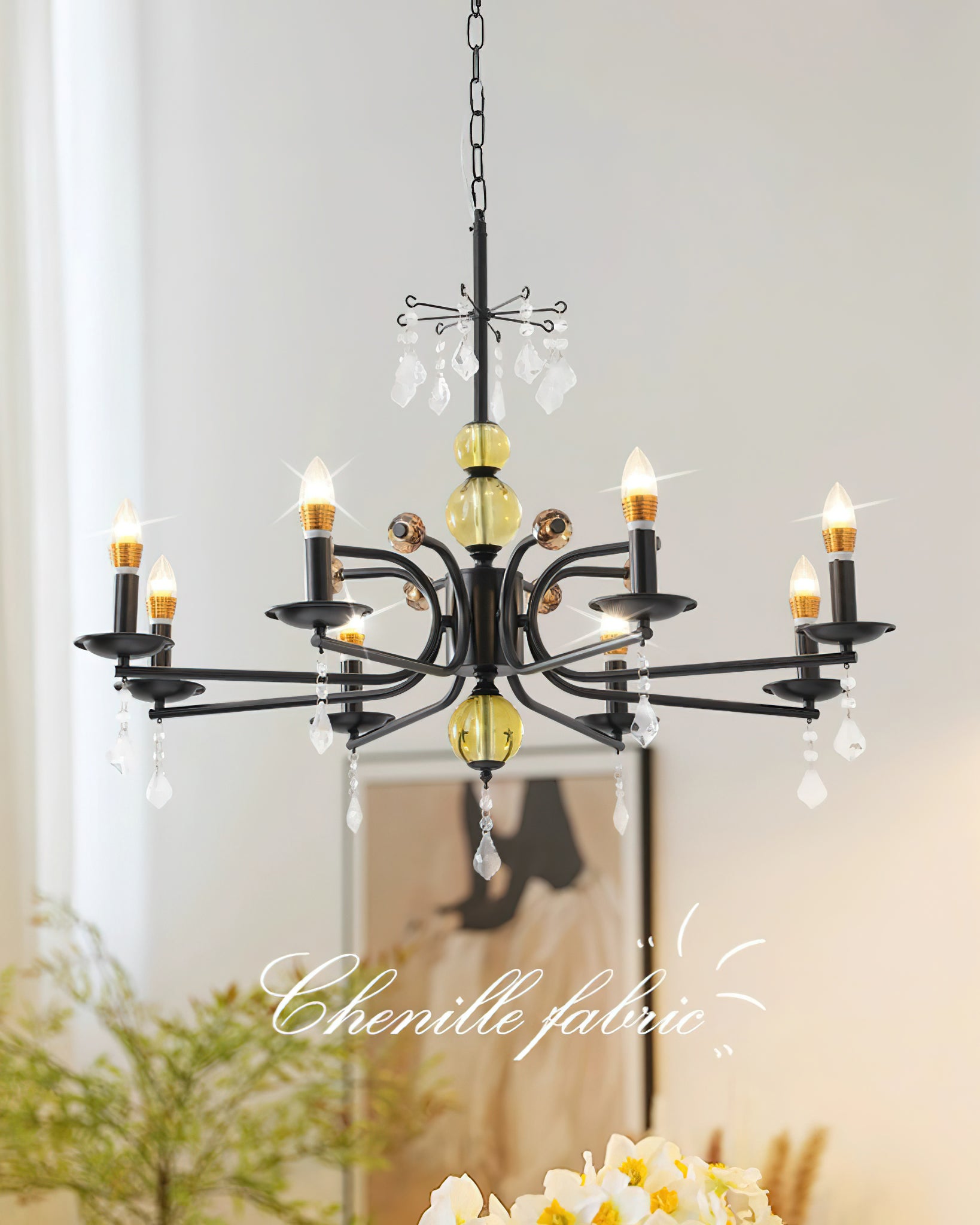 Elegant Crystal Symphony Chandelier - Modern Ceiling Light Fixture for Dining Room, Living Room & Bedroom | Dimmable LED Lighting for Home Decor & Wedding Venues
