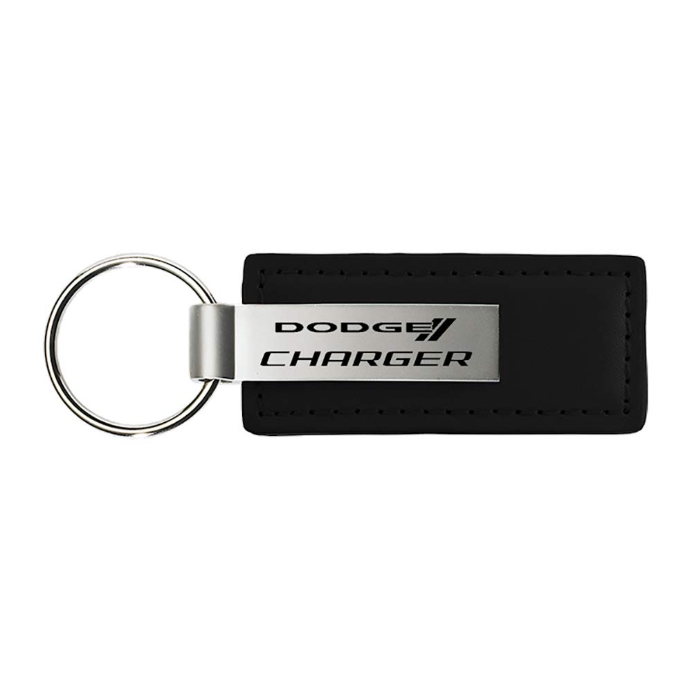 Authentic Dodge Charger Black Leather Key Fob with Logo - Premium Keychain, Key Ring & Lanyard Set for Car Enthusiasts - Perfect for Key Organization and Vehicle Brand Pride
