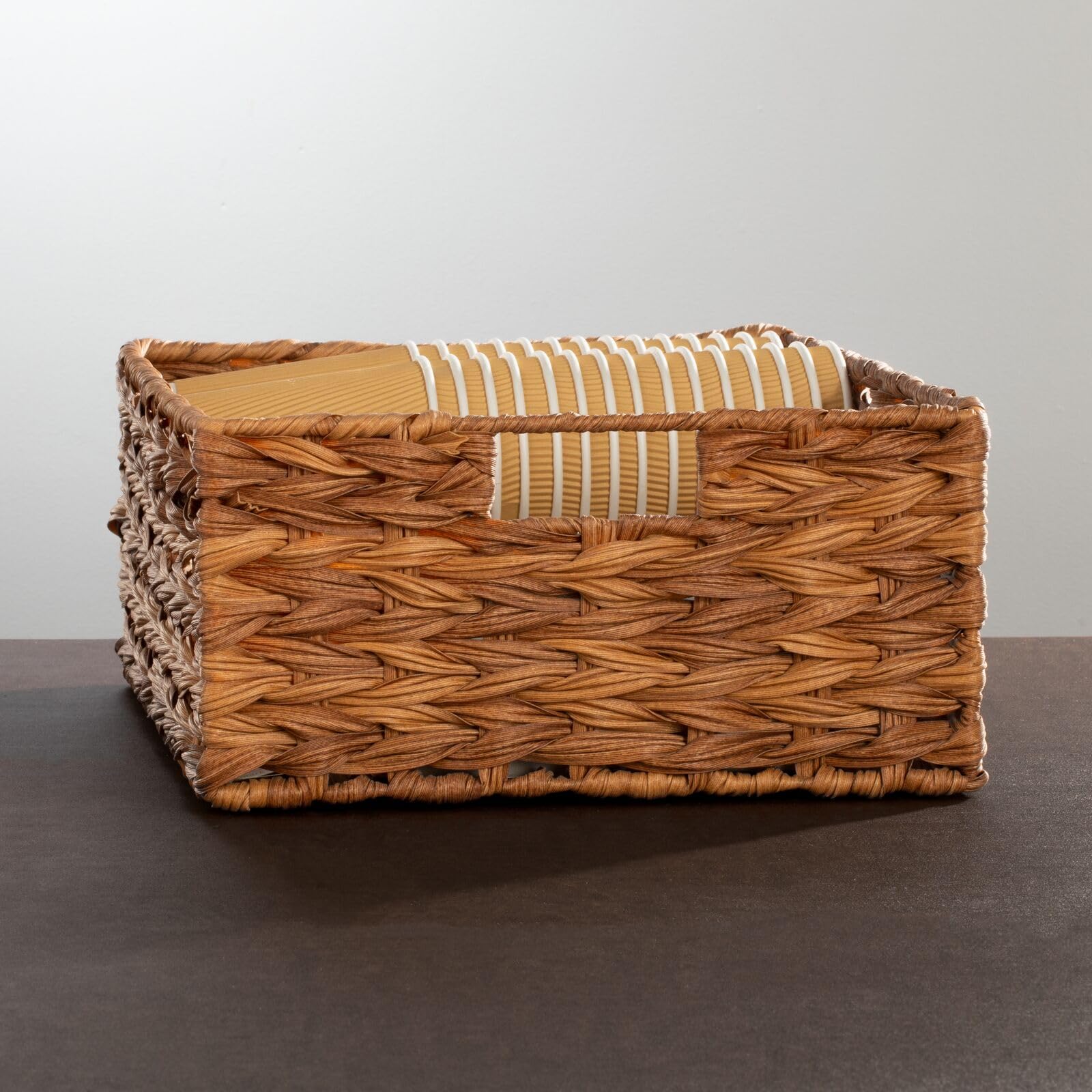 mDesign 6-Pack Storage Baskets Set - Organizer for Bathroom, Bedroom & Wardrobe - Perfect for Clothes, Shoes & Accessories in Camel Brown - Ideal for Home Organization & Space Saving