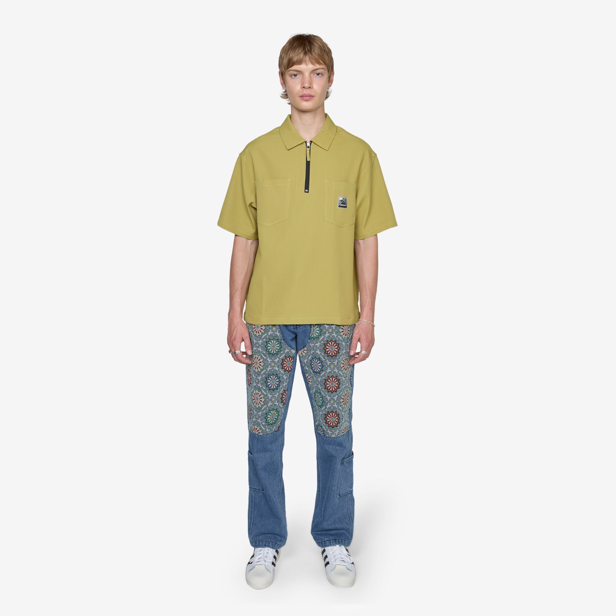 Men's Electron Zip Polo Shirt - Olive Green Performance Golf & Casual Wear for Outdoor Activities