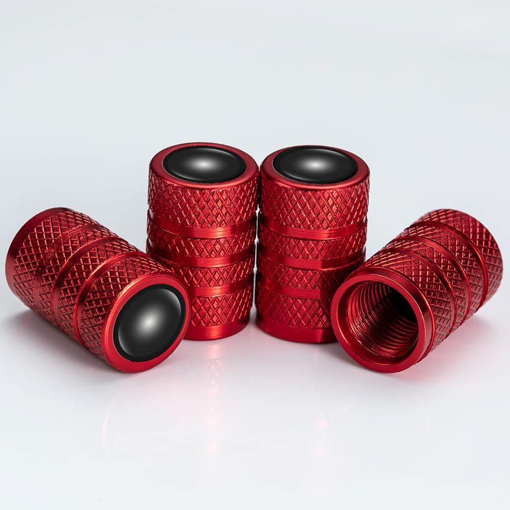 4 Pcs Premium Alloy Metal Car Tire Valve Stem Caps - Corrosion Resistant & Leak-Proof - Fits Honda Accord, Civic, CR-V, Pilot EX/EX-L - Red - Perfect for Car Maintenance & Off-Road Protection