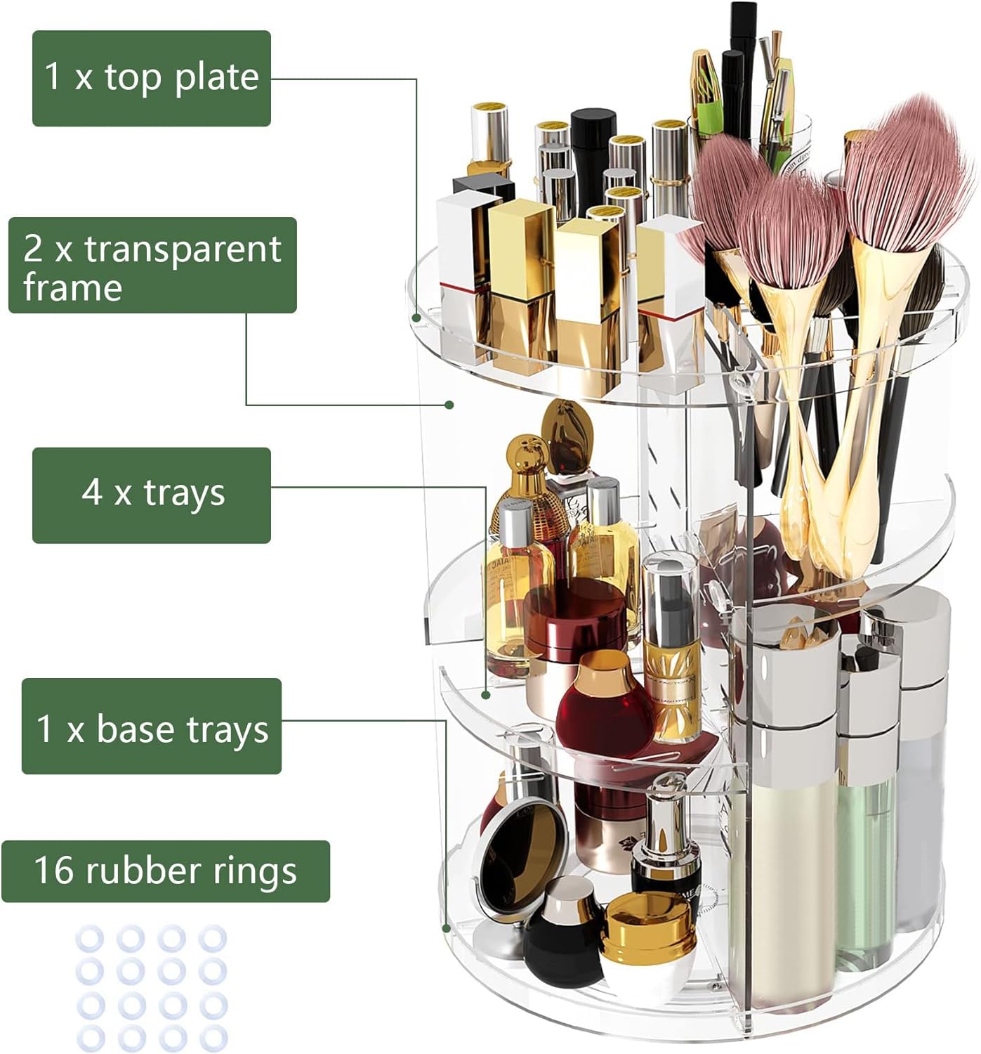 C&AHOME 360° Rotating Makeup Organizer - Large Capacity Adjustable Cosmetic Storage Display with 6-Tier Acrylic Shelves | Perfect for Vanity, Bathroom & Dressing Table Organization (URMOP360C)