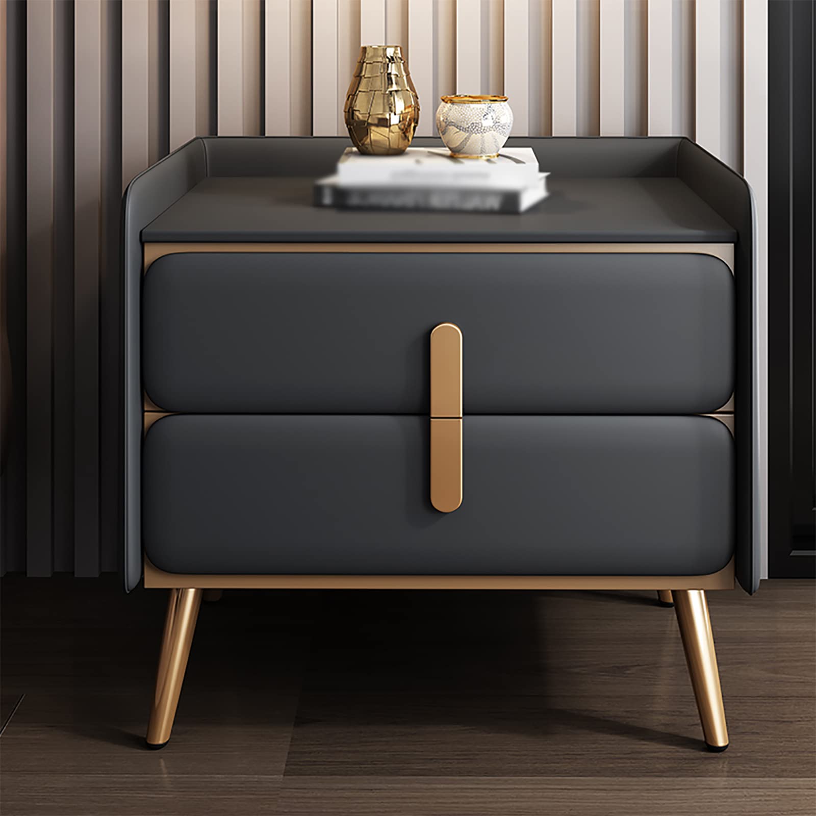 Dark Blue Nightstand with Double Drawers - Sturdy Bedside End Table for Small Spaces | Perfect for Bedroom, Apartment & Dorm Room Organization