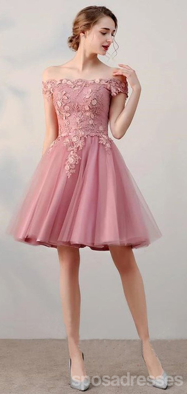 Floral Pink Off Shoulder Short Homecoming Dress - Elegant Prom Dress for Women - Perfect for Homecoming, Prom, Cocktail Parties & Special Occasions - Style CM851