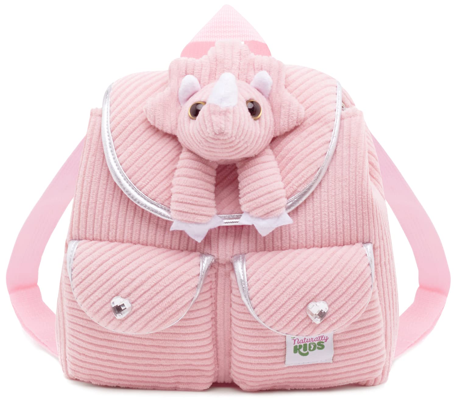 Naturally KIDS Mini Dinosaur Backpack for Toddlers - Small Pink Triceratops Backpack for Girls & Boys Ages 3-5 - Cute Dinosaur-Themed School Bag for Preschool, Daycare, Travel & Outdoor Adventures