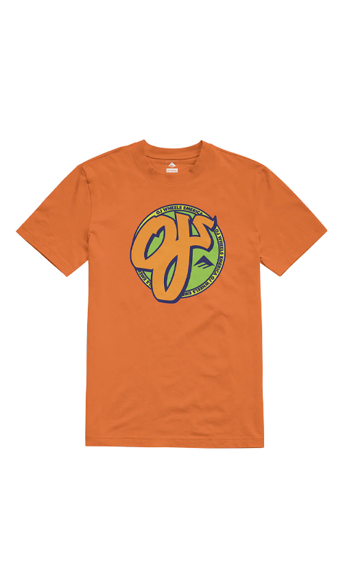 Emerica OJ Circle Men's T-Shirt - Orange Cotton Graphic Tee for Skateboarding & Casual Wear