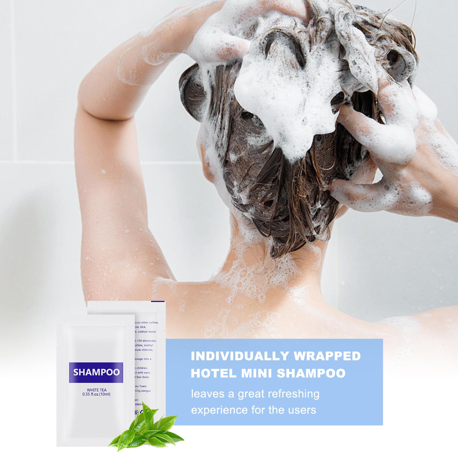 200-Pack 0.35 fl oz/10ml Travel-Size Shampoo & Body Wash Bulk Bundle - Individually Wrapped, White Tea Scent | Perfect for Hotels, Gyms, Travel Kits & Sample Giveaways