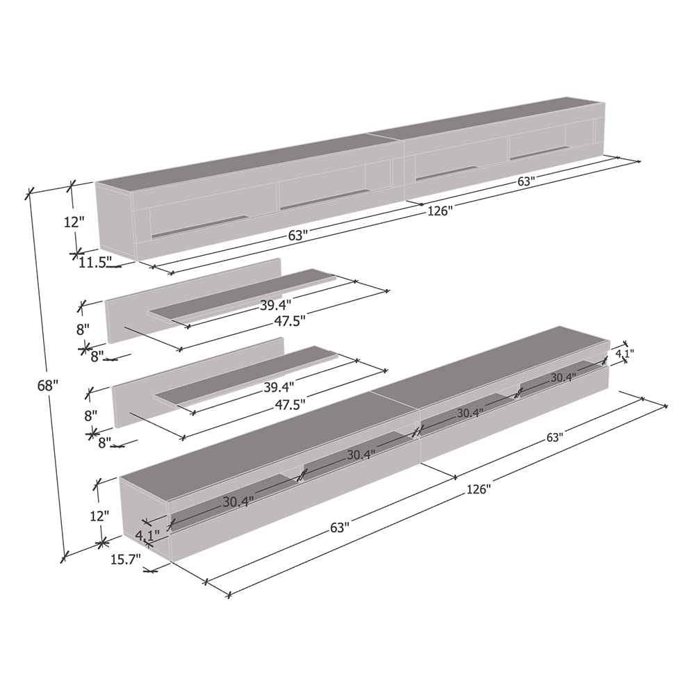 Modern Floating TV Stand with Storage & LED Lights - Wall-Mounted Entertainment Center Console for Bedroom & Living Room - 35