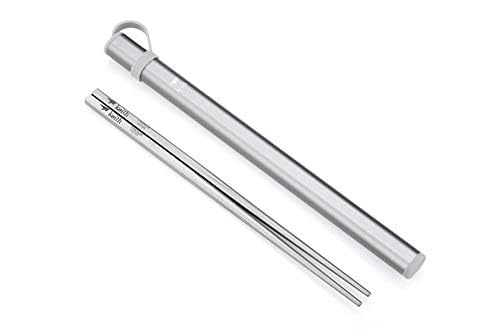 Keith Titanium Ti5633 Solid Square Handle Chopsticks Set with Aluminum Case (Grey) - Premium Reusable Chopsticks for Sushi, Asian Cuisine & Home Dining - Perfect Gift for Food Lovers