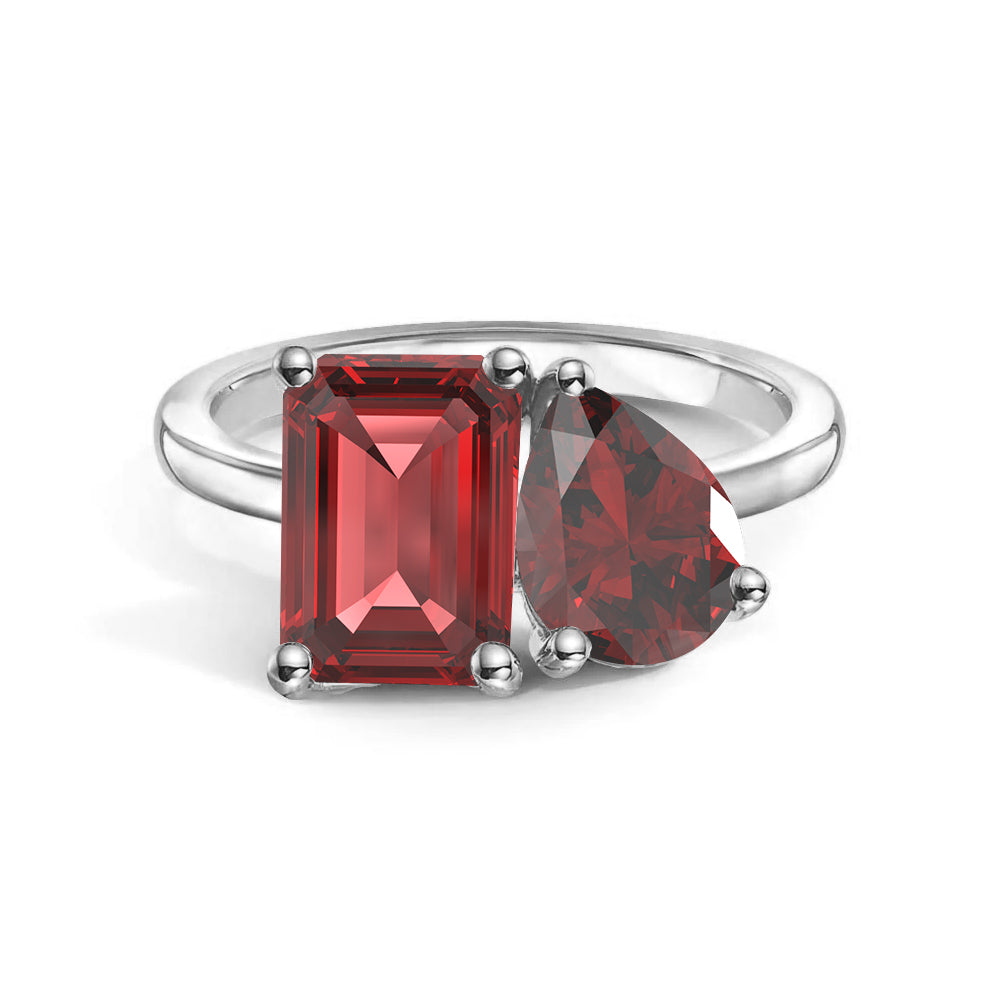 Personalized Toi et Moi Ruby Birthstone Ring for Women - Custom Anniversary, Engagement & Wedding Jewelry Gift - Perfect for Romantic Occasions & Special Celebrations