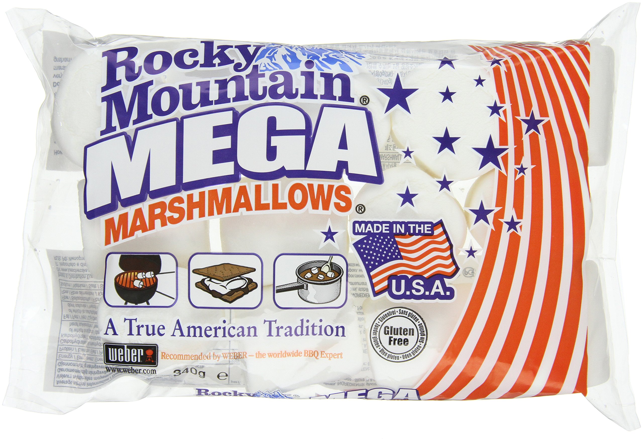 Rocky Mountain Mega Marshmallows - Giant 4-Pack (4x340g) - Perfect for Camping, S'mores, and Hot Cocoa Toppings