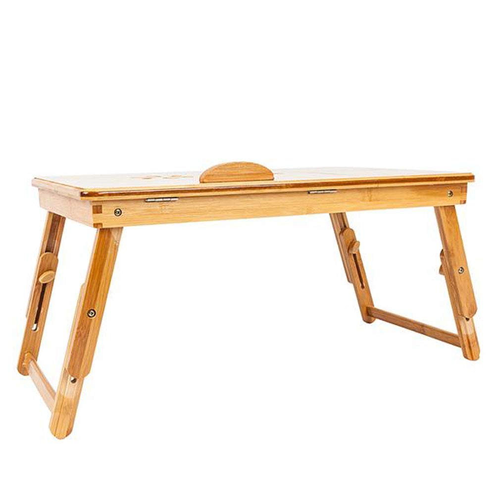Adjustable Bamboo Laptop Desk with Tilting Shelf & Drawer - Foldable Legs, Multifunctional Breakfast Serving Tray - Double Flowers Wood Color - Perfect for Home Office, Bed, Sofa & Dining Table Use