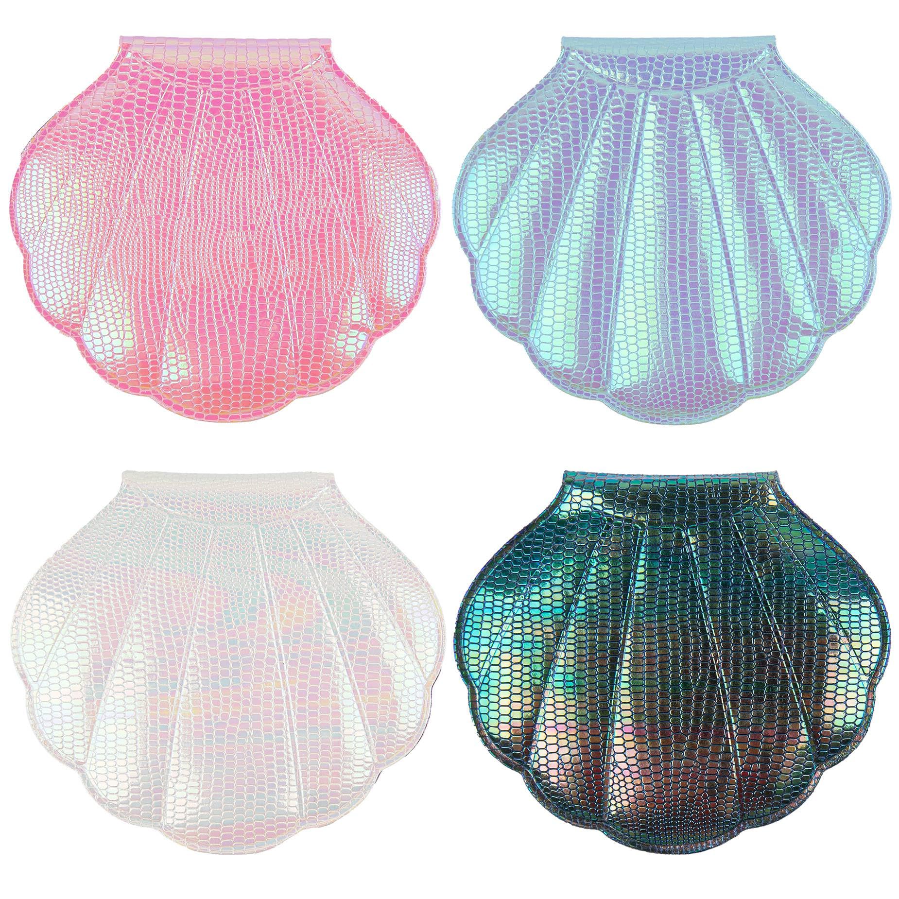 AUEAR 4 Pack Glitter Shell Double-Sided Magnifying Makeup Mirror - 1x/5x Magnification, Portable Compact Mirror for Purse, Handbag, Pocket - Perfect for Travel, Home, Salon & Touch-ups