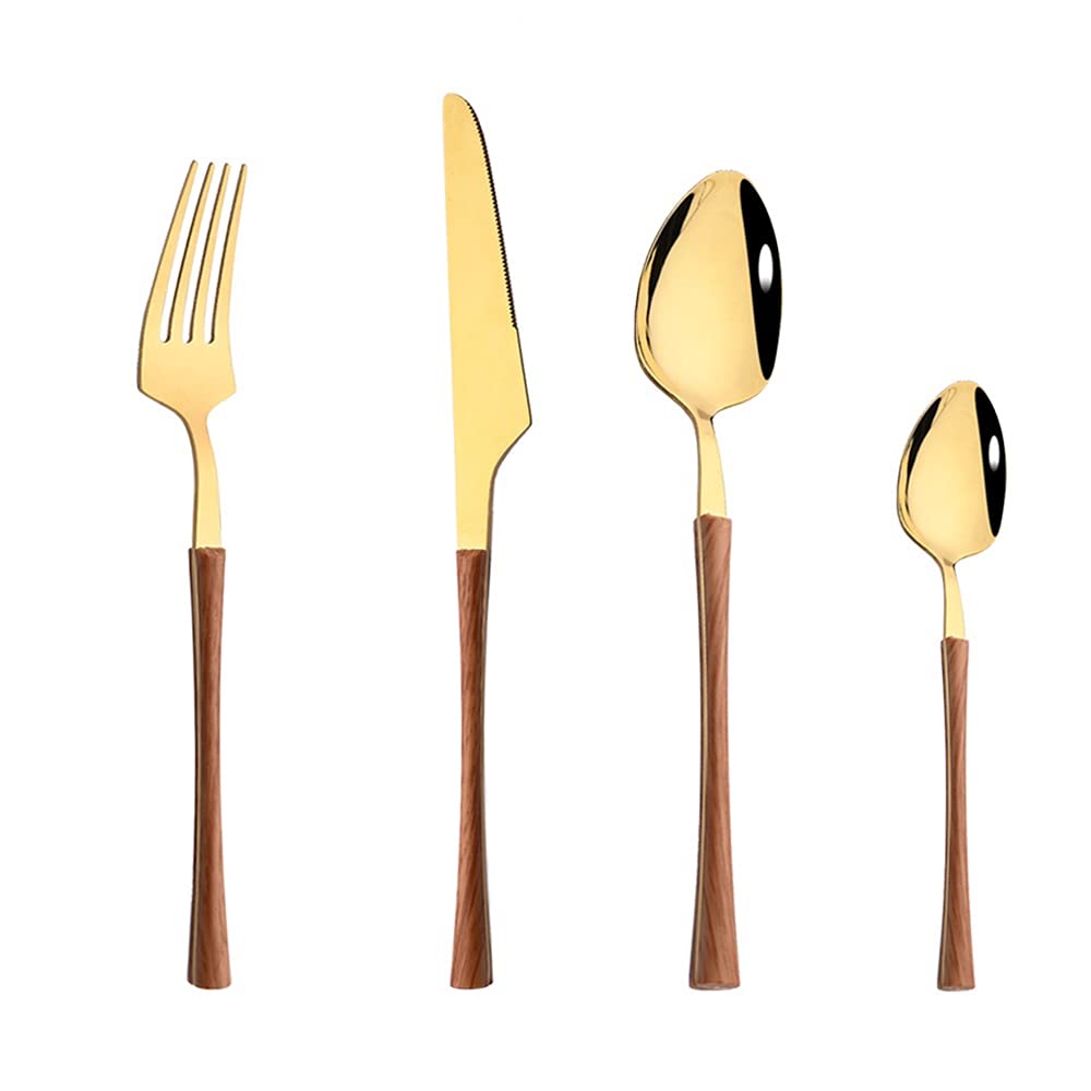 Premium Stainless Steel Flatware Set - 8-Piece Silverware Cutlery for Dining (Knife, Fork, Spoon) - Elegant Brown Gold Finish - Perfect for Dinner Parties, Restaurants & Home Use