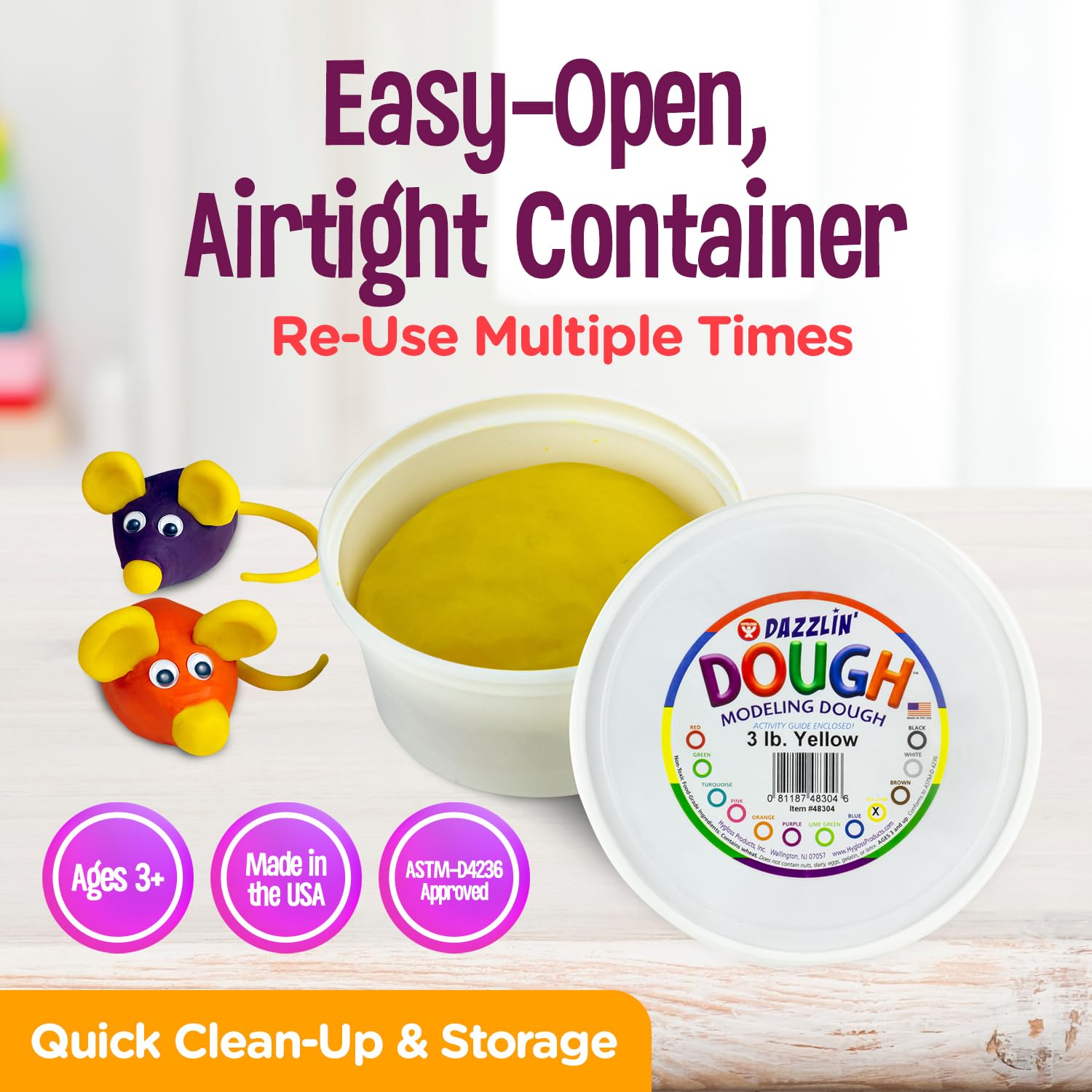 Hygloss 3lb Play Modeling Dough - Non-Toxic Kids Art Supplies for Easter Basket Stuffers, Party Favors & Classroom Activities - Yellow Unscented Clay for Creative Crafts & Sensory Play