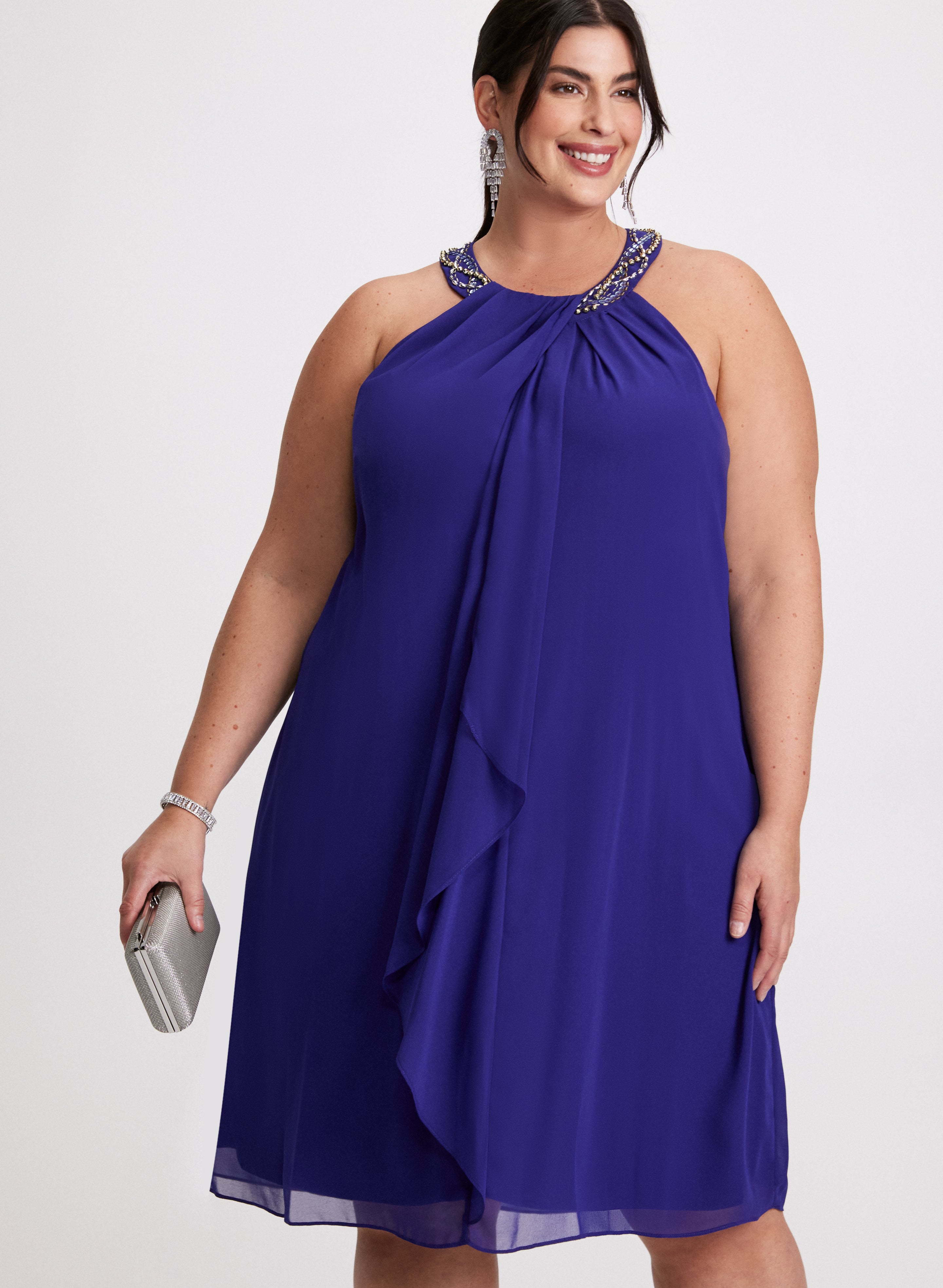 Elegant Beaded Flounce Front Dress for Women - Perfect for Parties, Weddings & Special Occasions