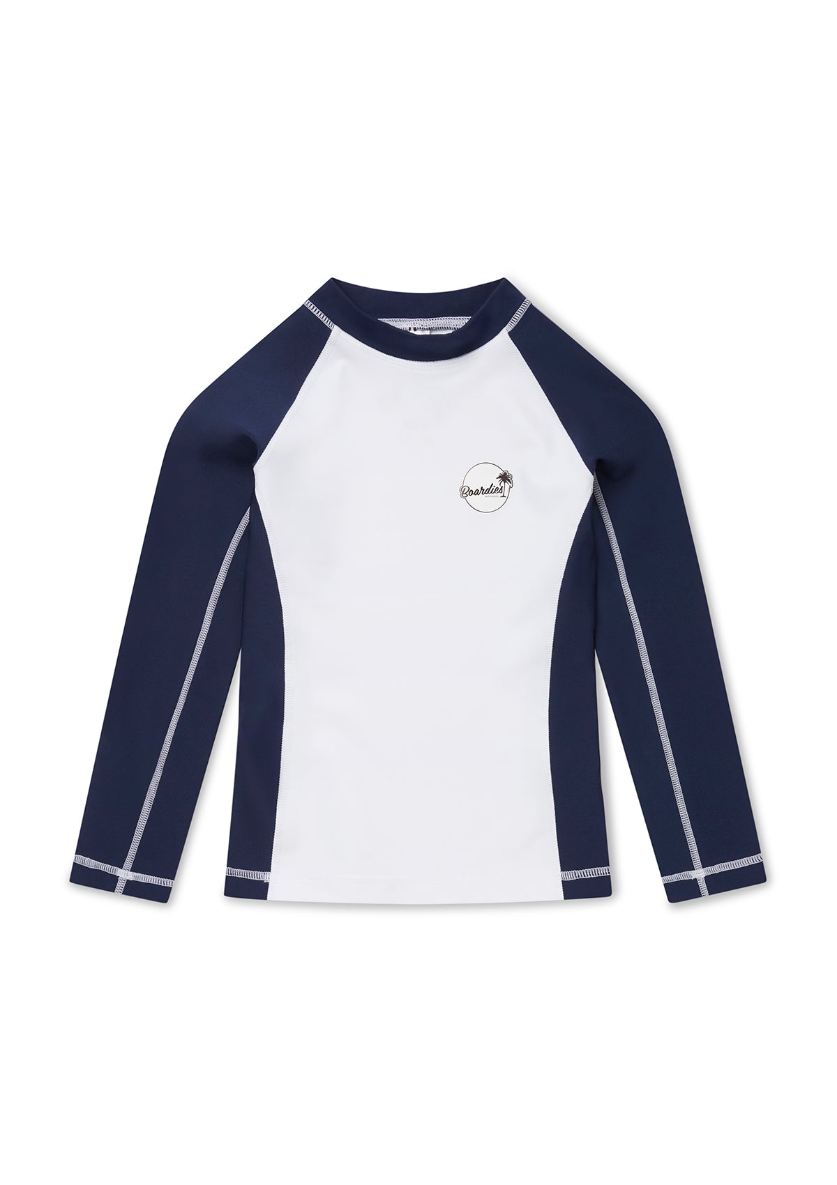 Men's White & Navy Blue Rash Guard UPF 50+ Sun Protection Swim Shirt for Surfing, Swimming & Beach Activities