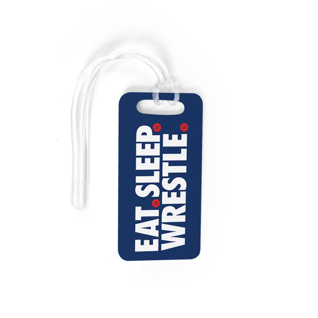 Custom Wrestling Luggage Tag - Eat Sleep Wrestle Design with Personal Info on Back - Small Navy Blue - Perfect for Gym Bags, Travel Suitcases & Sports Equipment