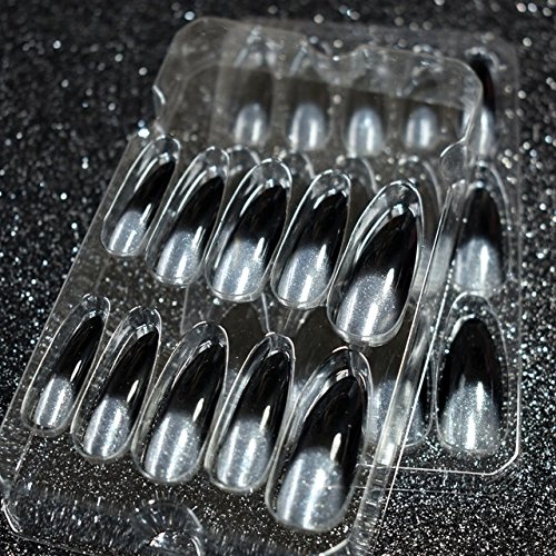 Black Glitter Acrylic French Fake Nails - Long Pointed Pre-Designed Press on Nails for Women | Perfect for Parties, Weddings, and Special Occasions