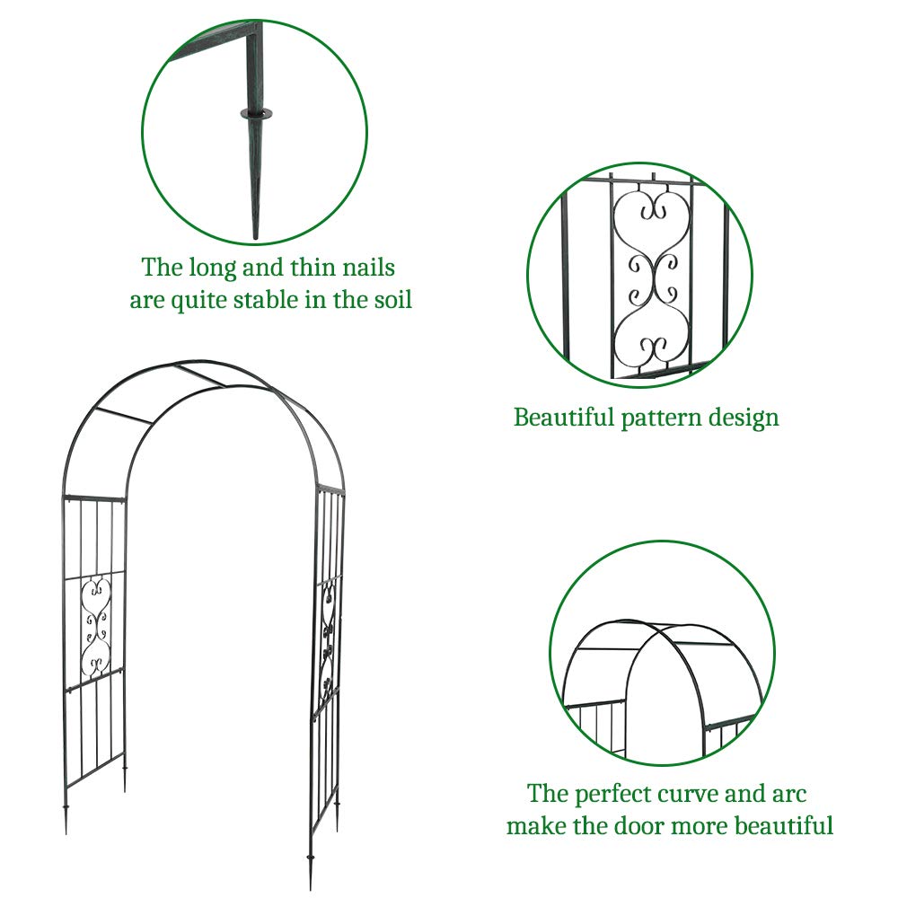 Metal Garden Arch Arbor with Arc Roof - Sturdy Steel Frame Trellis for Climbing Roses & Vines - Perfect for Backyard, Lawn, Patio, Courtyard & Wedding Decorations - Ideal for Outdoor Gardening, Walkways & Romantic Garden Settings