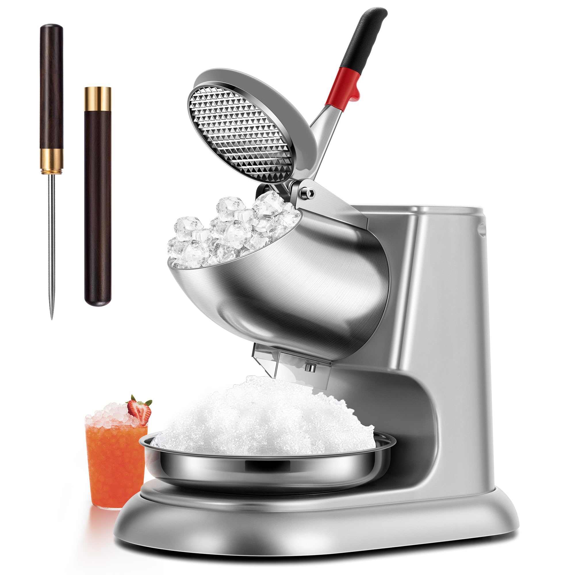 VIVOHOME 11 Inch Electric Ice Crusher - 300W Dual Blade Shaver Machine, 2000 RPM for Fast Crushing - Perfect for Snow Cones, Cocktails & Commercial Use - Includes Ice Pick (Silver)